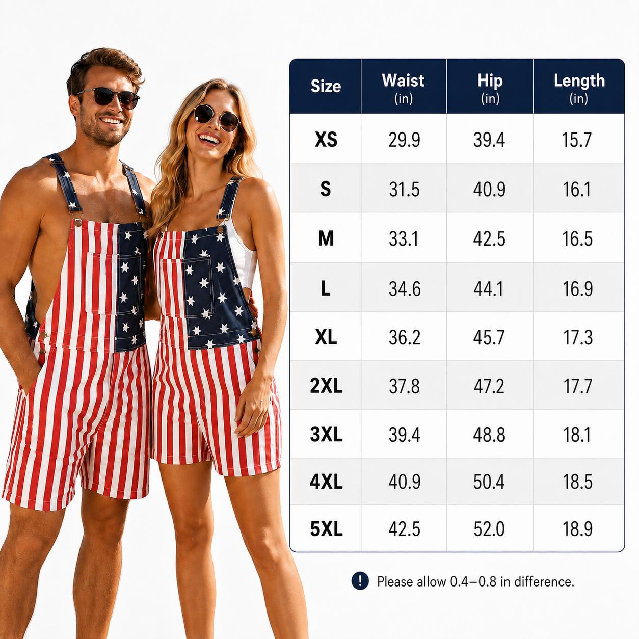 Unisex American Flag Short Overalls, 4th of July Patriotic Denim Romper, Summer Independence Day Party Outfit