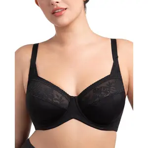 Minimizer Bras for Women, Full Coverage Lace Bra Unlined Underwire Plus Size Bras for Heavy Breast
