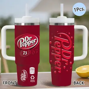 Dr Pepper Soft Drink Vacuum Flasks 40oz Stainless Steel Tumbler with Handle & Straw, Vacuum Insulated Travel Mug Keeps Drinks Cold Up to 34 Hours, Leak-Resistant Cup for Iced Coffee, Water, Office, Gym or Travel Leakproof Insulated Tumbler