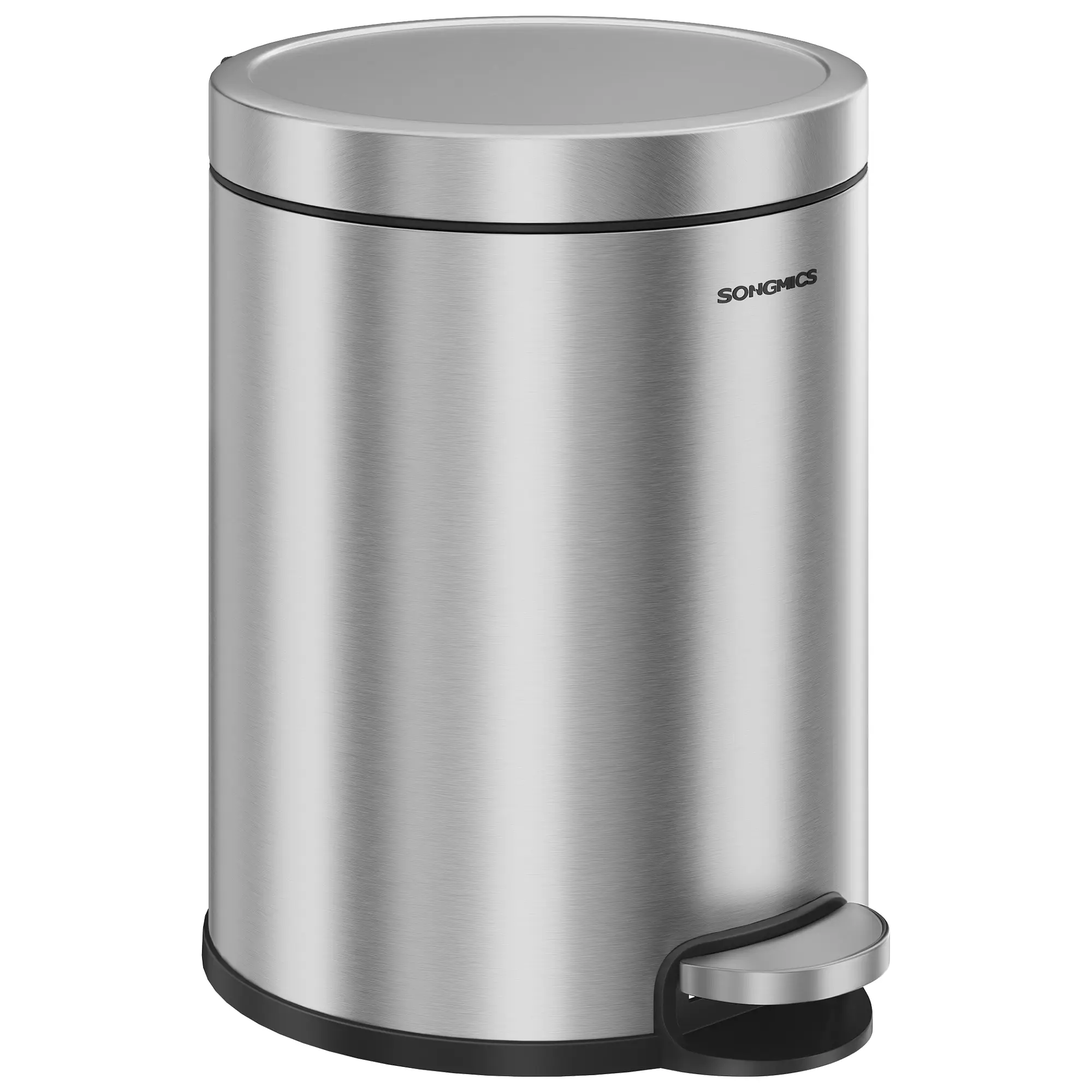 SONGMICS Bathroom Trash Can, 1.6 Gallon (6 L) Small Toilet Garbage Bin with Lid, Soft-Close, Stainless Steel, Pedal, Inner Bucket, Bedroom