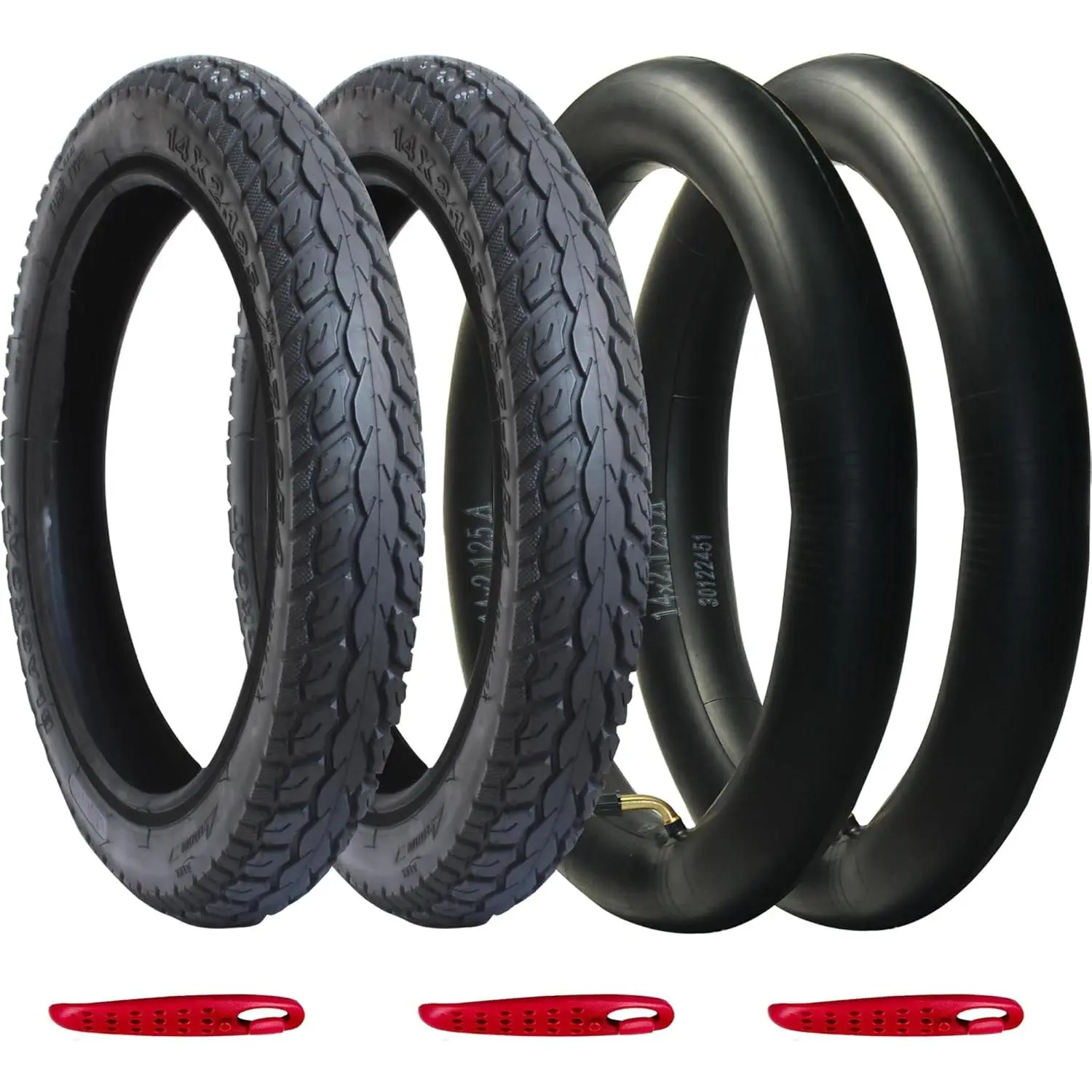 2 Pack 14x2.125 Anti-Slip Folding Electric Bike Tire with Inner Tubes and Tire Levers