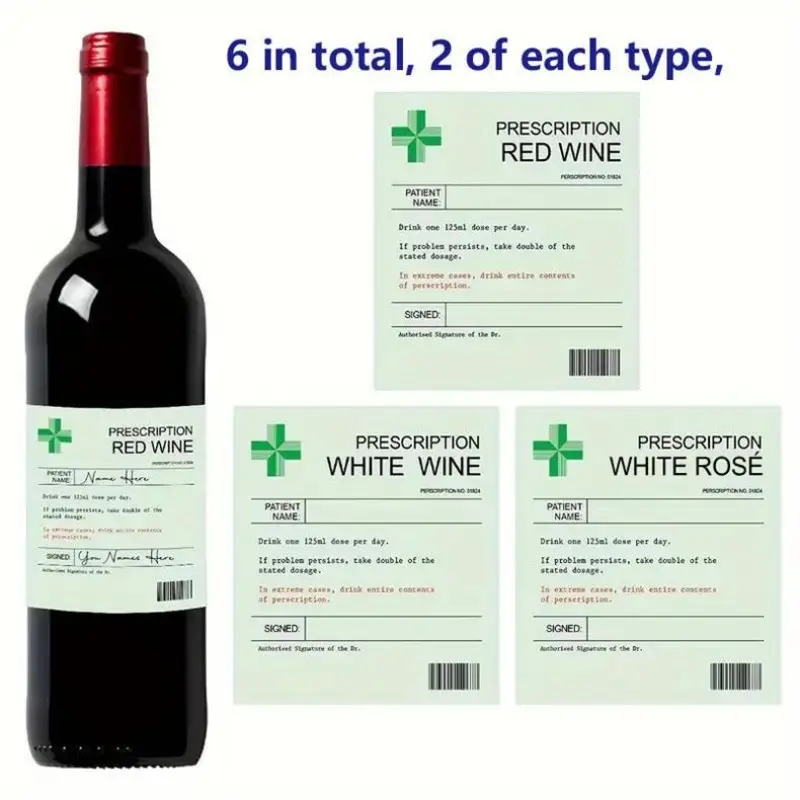 Funny Prescription Wine Labels Set, Fun Novelty Stickers, 6/12/24 Pieces, Wine Champagne Bottle Decals, Unique Party Favors