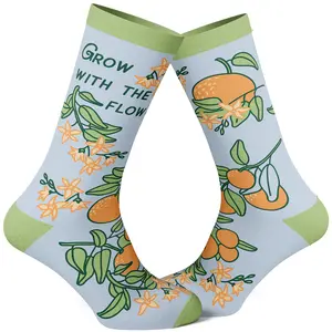 Women's Grow With The Flow Socks Cute Growing Fruit Flower Blossom Footwear Funny Graphic Socks Comfortable Fitted Spandex Cotton