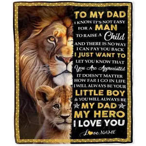 SoftHaven Personalized to My Dad Blanket from Son Lion I Love You Dad Fathers Day Birthday Thanksgiving Christmas Customized Fleece Blanket