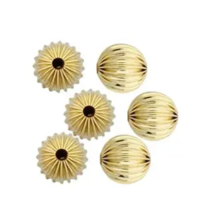 100pcs Sparkle Corrugated Melon Round Beads, 18K Yellow Gold Plated Brass, Size Selections: 6mm/8mm/10mm