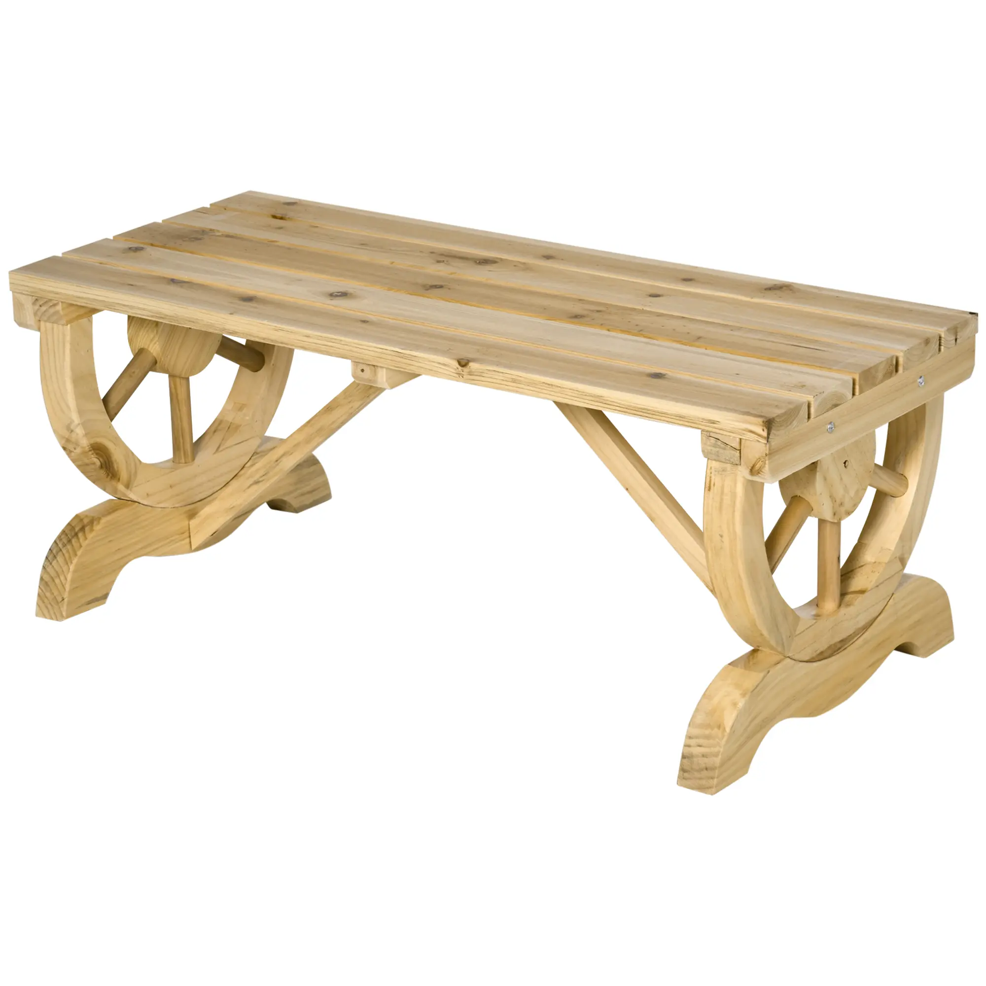 2-Person Rustic Country Wooden Garden Bench - Outdoor Wagon Wheel Porch Bench, 550 LBS Capacity, Natural Wood Patio Furniture for Backyard