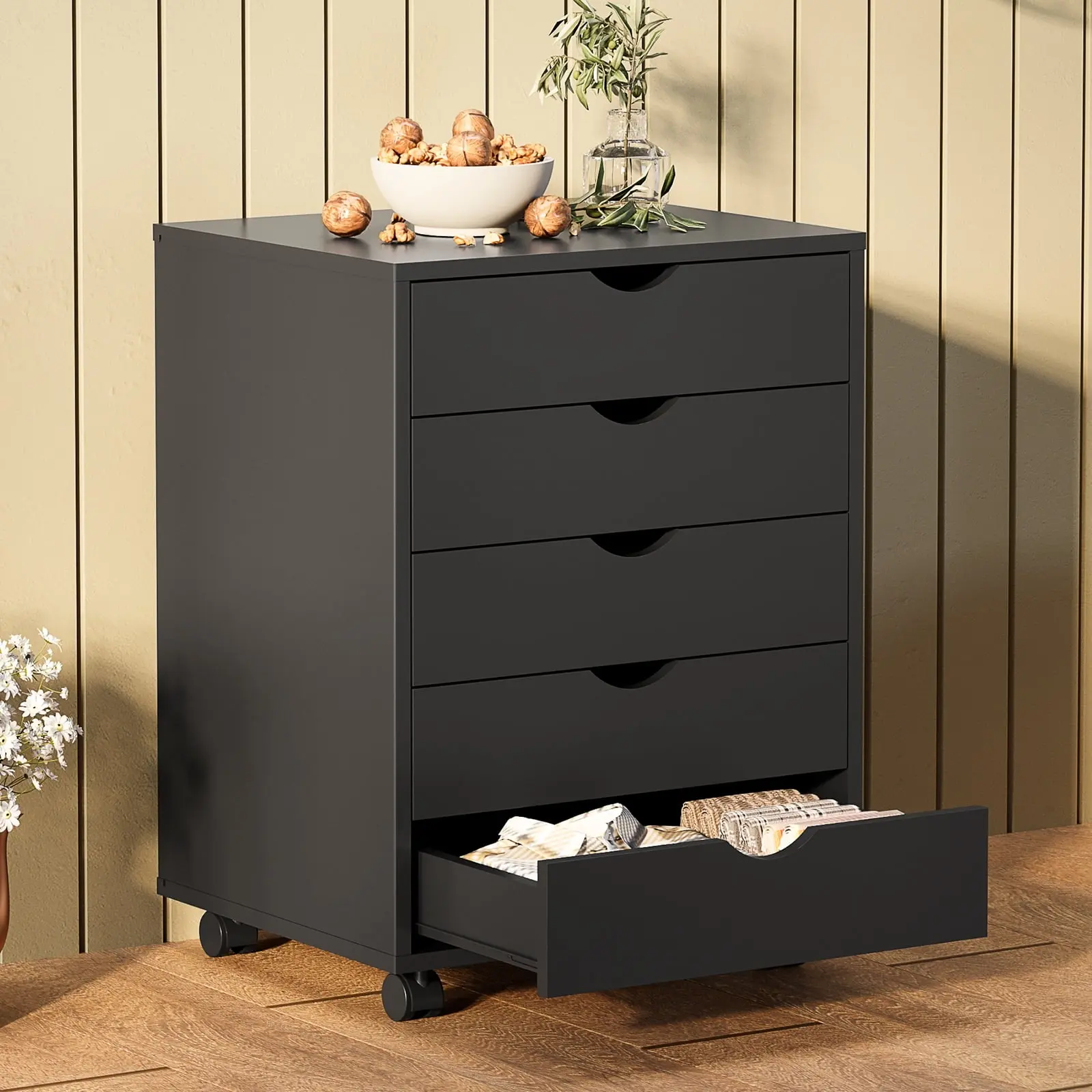 Gianna 5-Drawer Portable Rolling Storage Cabinet - Indoor Furniture Chest of Drawers for Office, Bedroom Organization