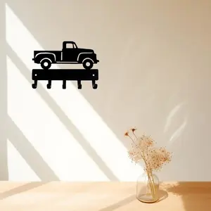 Vintage Pickup Truck Design Key Holder, Wall Mounted Metal Organizer with Decorative Hooks for Keys & Accessories, Home Decor, Shelves