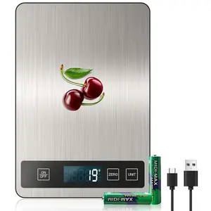 33lb USB Rechargeable Digital Kitchen Food Scale, Stainless Steel Digital Weight Grams and Oz for Baking and Cooking, 0.1oz/1g Precise, 6 Weight Units (B1)