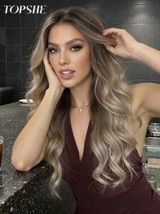 Topshe 13x6 Lace Front Wig, Long Curly Hair, Highlights, Natural Fashion, Lightweight Breathable, All Seasons Wear, Lace Frontal Wig, Lace Closure Wig