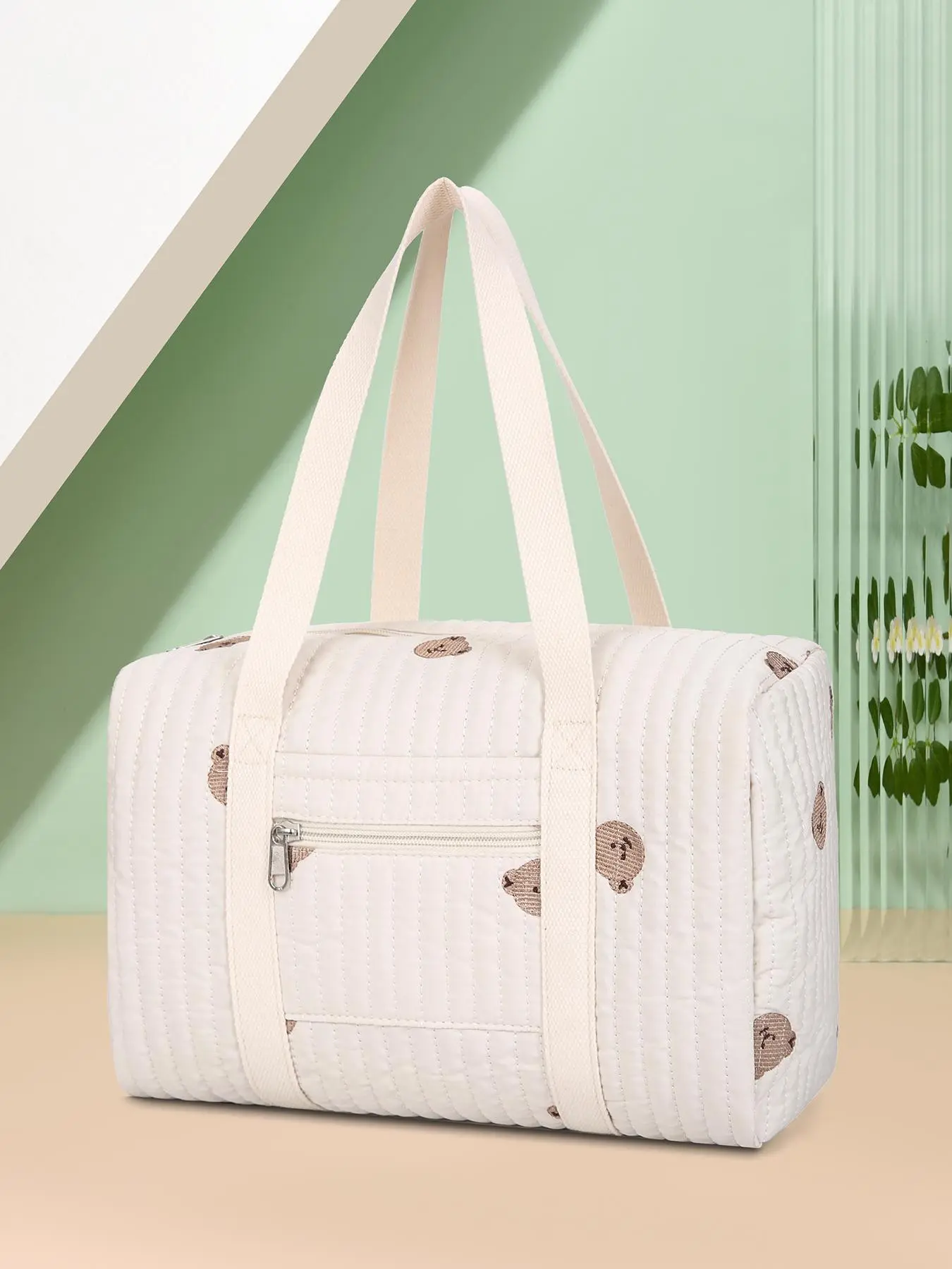 Women's Cute Teddy Bear Pattern Shoulder Bag, Large Capacity Zipper Crossbody Bag, Casual Trendy Versatile High-quality Daily Commuting Bag