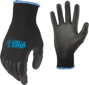 Gorilla Grip Work Gloves, Never Slip Maximum Grip All-Purpose, Gloves for Men, Superior in Wet, Dry, Oily Conditions, Polymer Palm, Large Size, 1 Pair, Black/Blue| 25053-26 Brand: GREASE MONKEY