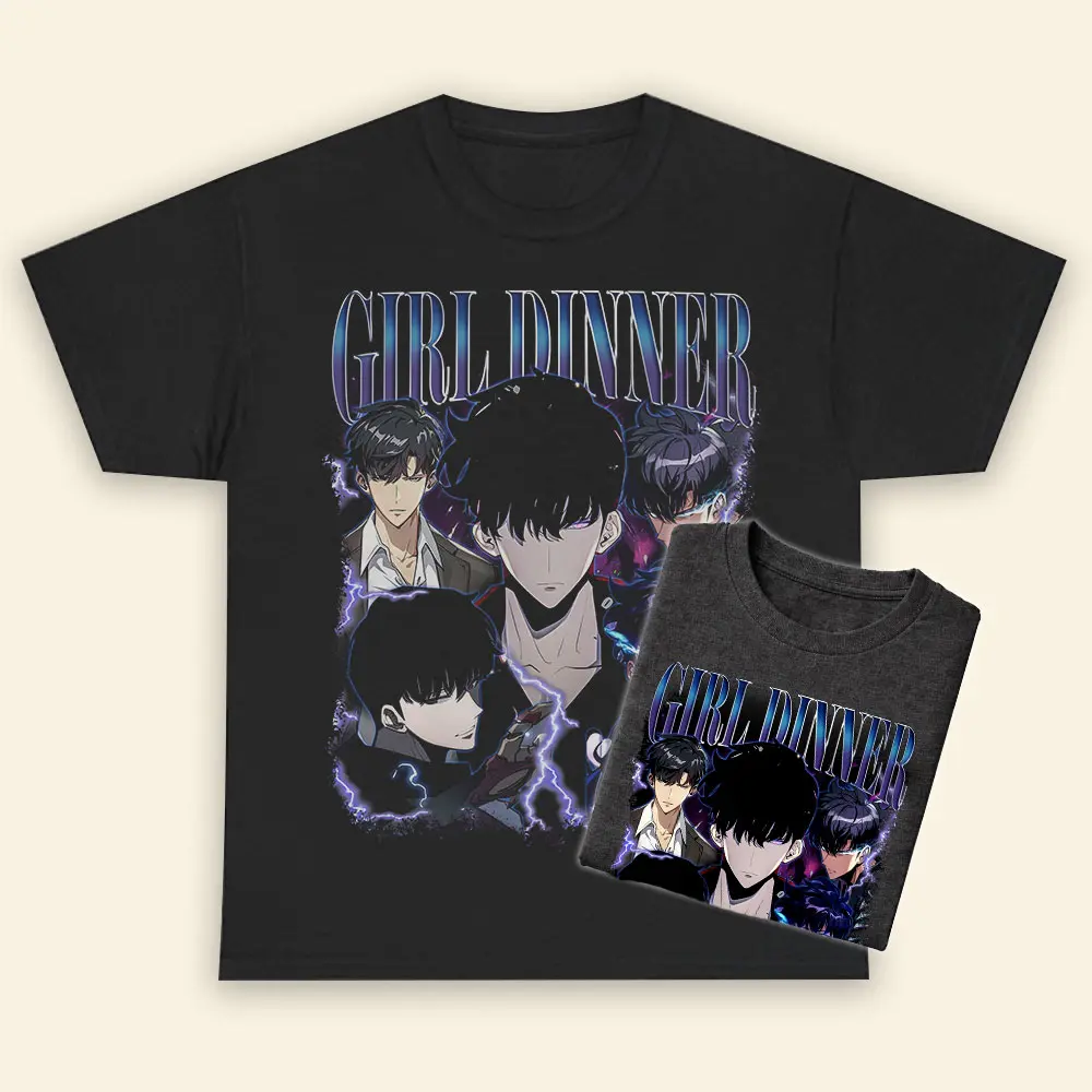 Sung Jinwoo Solo Leveling Girl Dinner Shirt Manhwa Anime Jinwoo God Statue Graphic Tee Crewneck Unisex Size Gift For Fan
