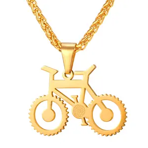 U7 Punk Necklaces Hip Hop Bike Pendant Necklace for Men Women
