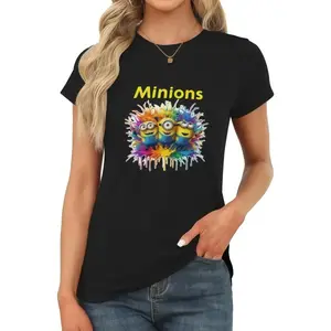Minions Graphic Women T-Shirt, Cute Cartoon Short Sleeve Summer Tee