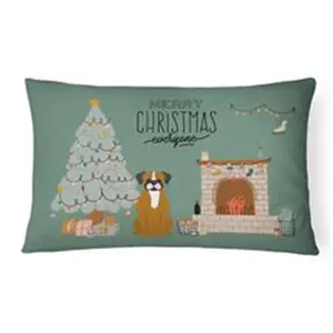 Carolines Treasures  12 x 3 x 16 in. Flashy Fawn Boxer Christmas Everyone Canvas Fabric Decorative Pillow