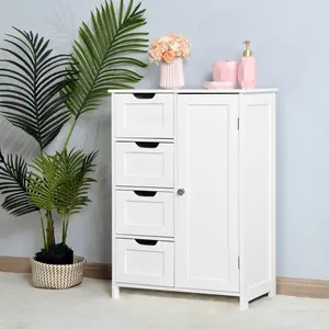 Dreamzon furniture White Bathroom Storage Cabinet, Floor Cabinet with Adjustable Shelf and Drawers