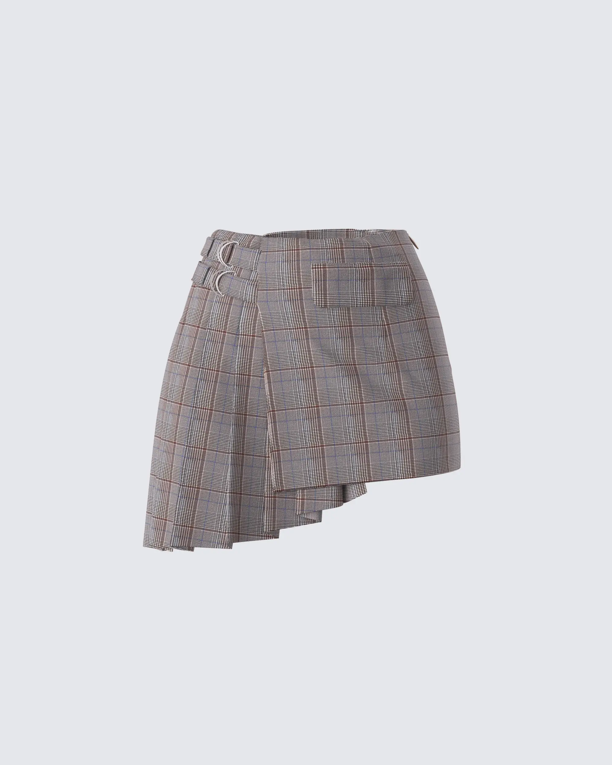 Women's Colby Brown Plaid Pleated Asymmetric Spandex-Blend Polyester Wrap Mini Skirt, Women's Clothes, Size XS