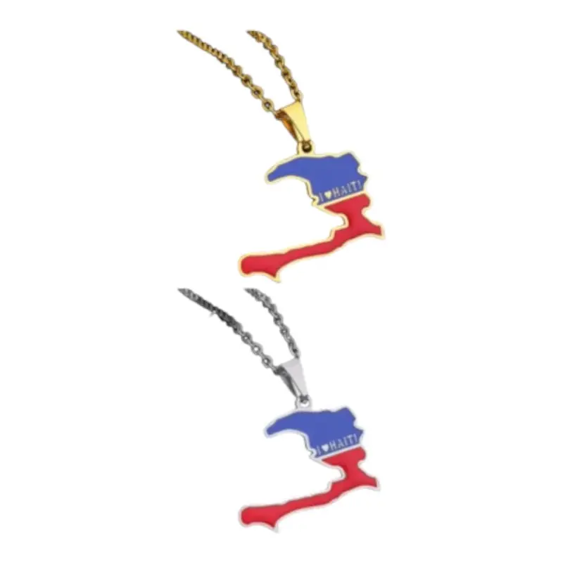 Haiti Flag Pendant Necklace Chain, Fashion Costume Jewelry Necklace Chain for Daily Wear