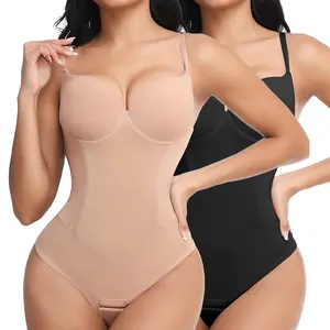 Women's V Neck Shapewear Bodysuit Tummy Control Butt Lifter Thong Backless Full Body Shaper With Built-In Bra Cup Corset Tank Top, Basic Minimalist Womenswear Underwear Waistband Casual Strap Compression