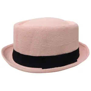 Light Pink Porkpie Pork Pie Upturn Short Brim Wool Blend Hat