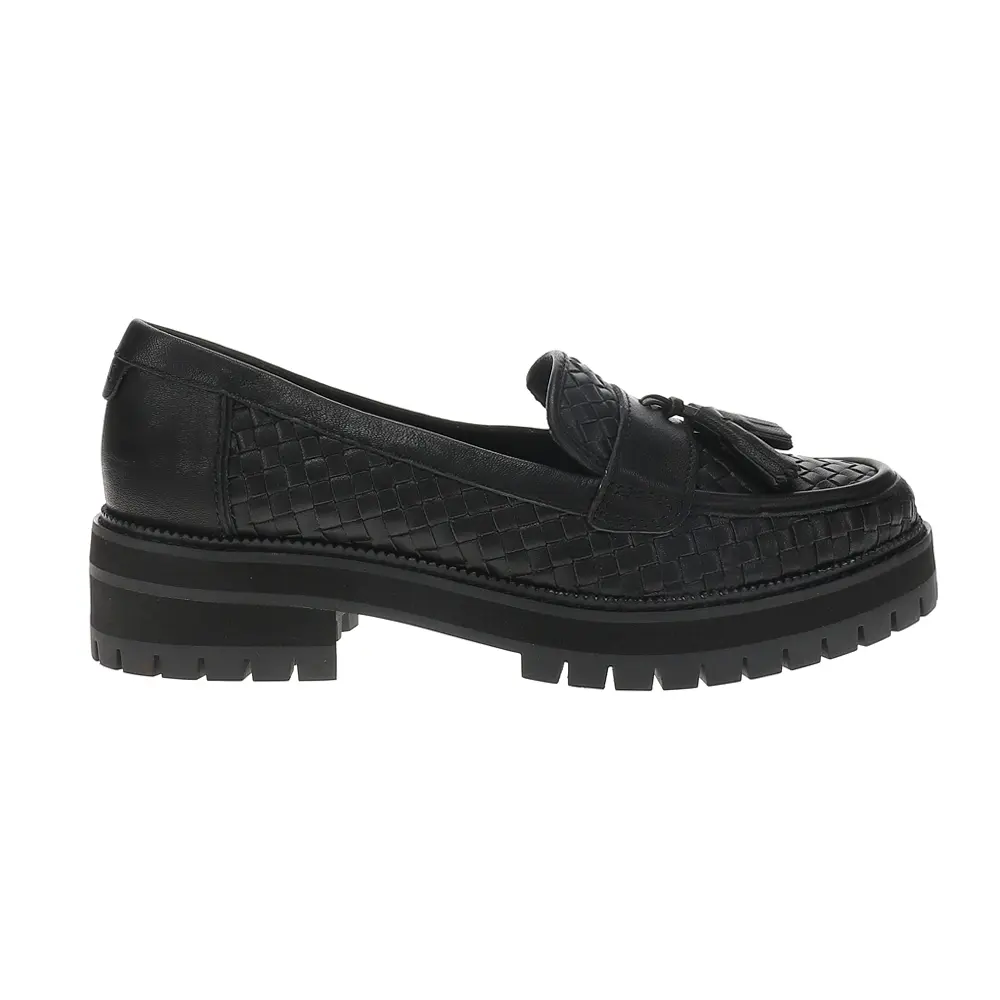 TOMS Womens Cara Tassel Lug Sole Loafers Casual - Black
