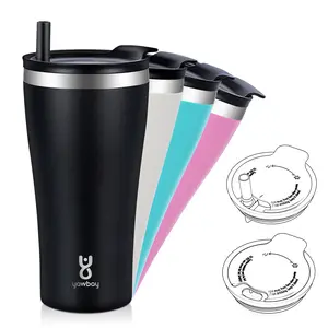 Yawbay Insulated Coffee Tumbler With Built-In Straw, 20 oz Travel Coffee Mug With 2-In-1 Lid, Spill Proof Tumbler With Straw, Stainless Steel Double Wall Vacuum Ice Coffee Thermal Cup (Black) Drinkware Flasks  Bottled Portable Multicolor Aqua