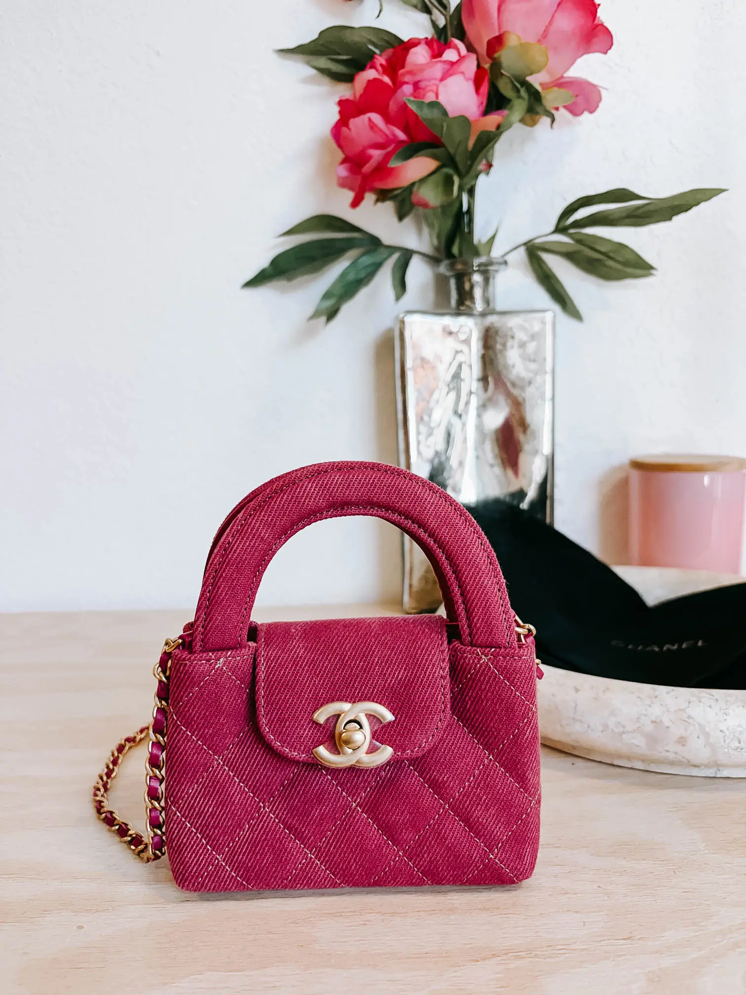 Pre-owned CHANEL Denim Mini Bags Mini Nano Pink Shopper Crossbody Bag *Final Sale*