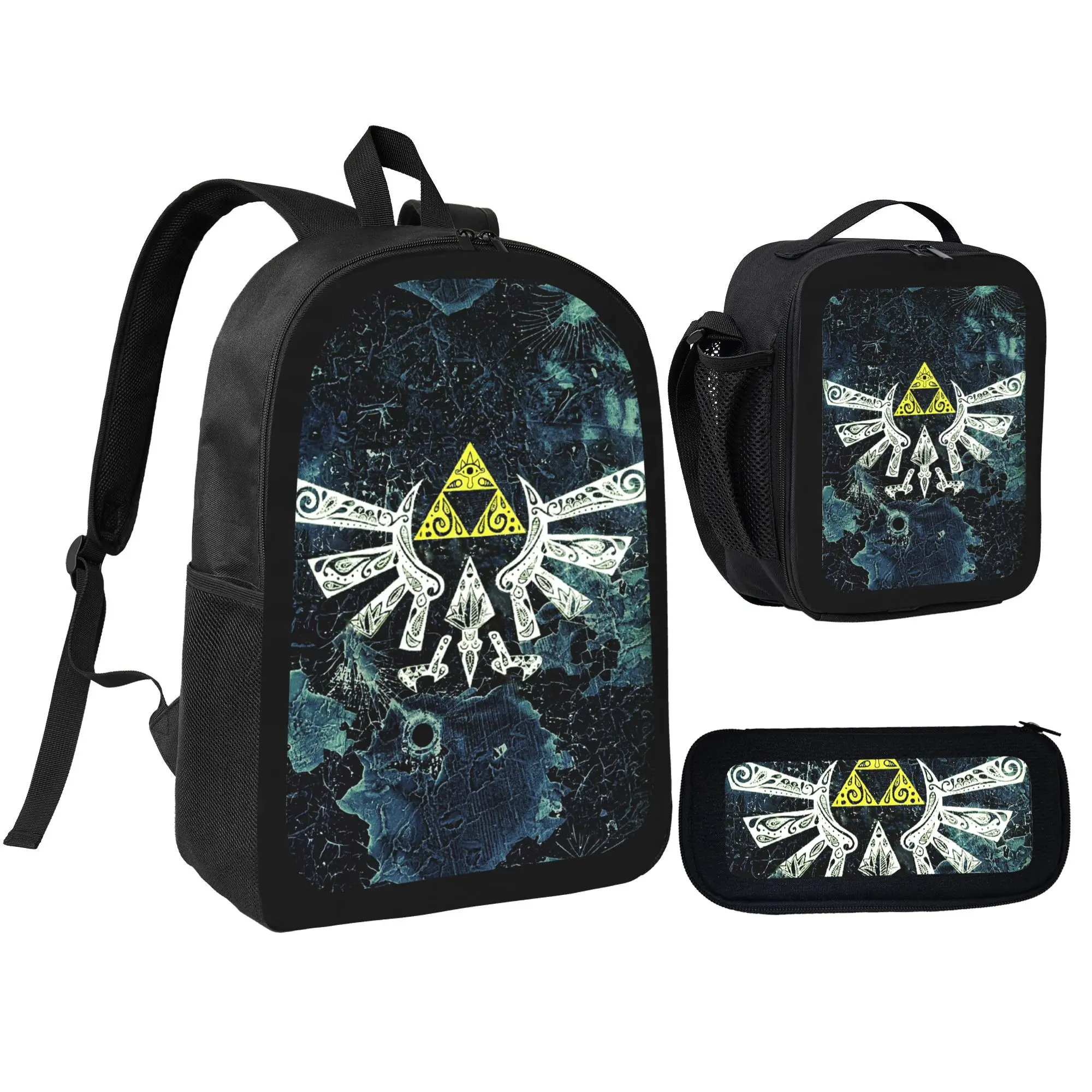 The Legend of Zelda Fan Gift Set - 3-Piece Backpack, Lunch Box & Pencil Pouch, Durable Polyester, Perfect for Kids, Featuring Iconic Zelda & Fantasy Game-Inspired Designs