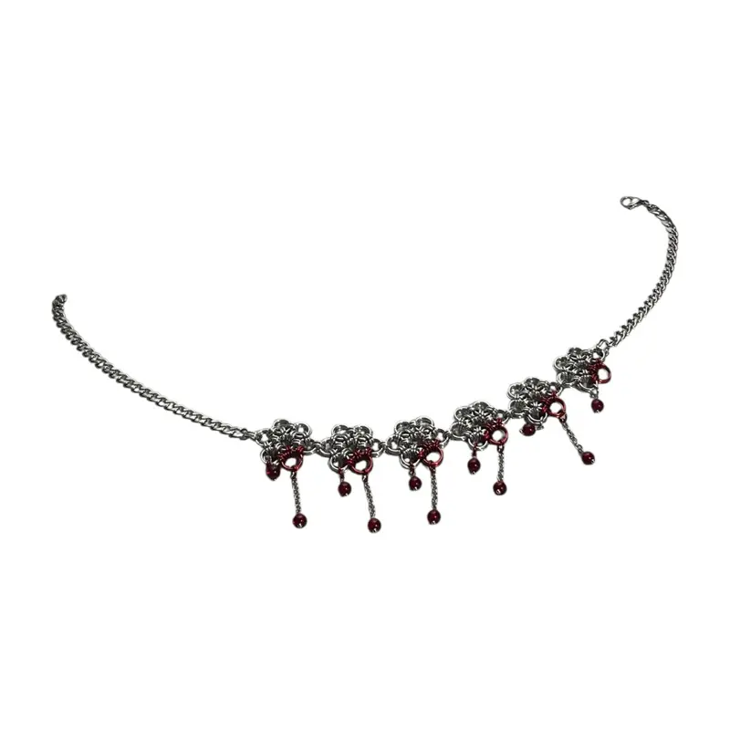 choir chain Handmade Chainmail Jewelry - “Bloodflower” Necklace with Red Aluminum and Glass Beads