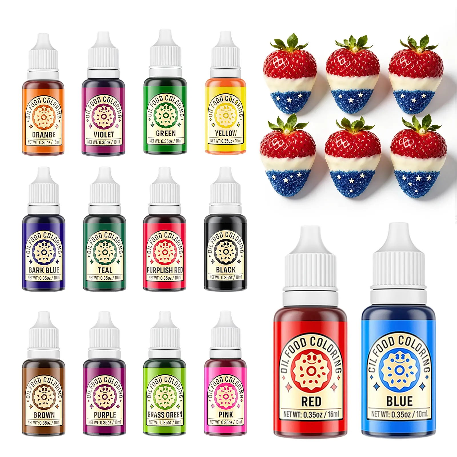 Oil-Based Food Coloring for Chocolate 14x10ml Colors Set Edible Oil Food Dye for Childrens' day&ChocolateCoveredTreats/Strawberries,Baking Cake, Cookie, Icing Fondant Meringues Decorating Christmas , Birthday 35 Fl. Oz Bottles Bake