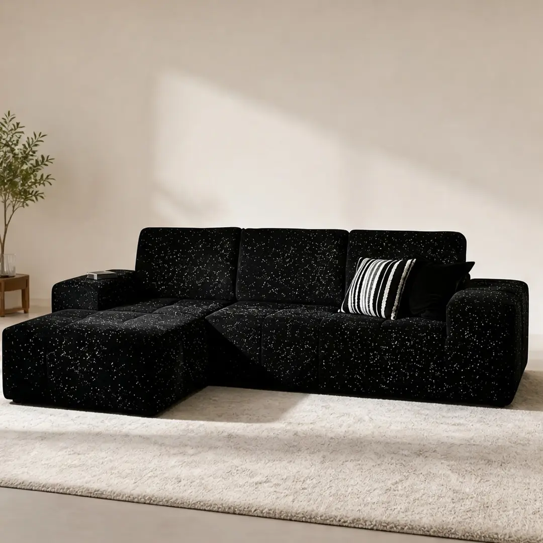 ARCH Modular L-Shaped Cloud Sectional Sofa with Chaise, Deep Seat 3-Seat Couch for Living Room, Oversized Plush Flannelette Pillow Back Sofa, Memory Foam, No Assembly Required, Black, Black Color Options, Flannelette Material, 3 Seat Seat Count