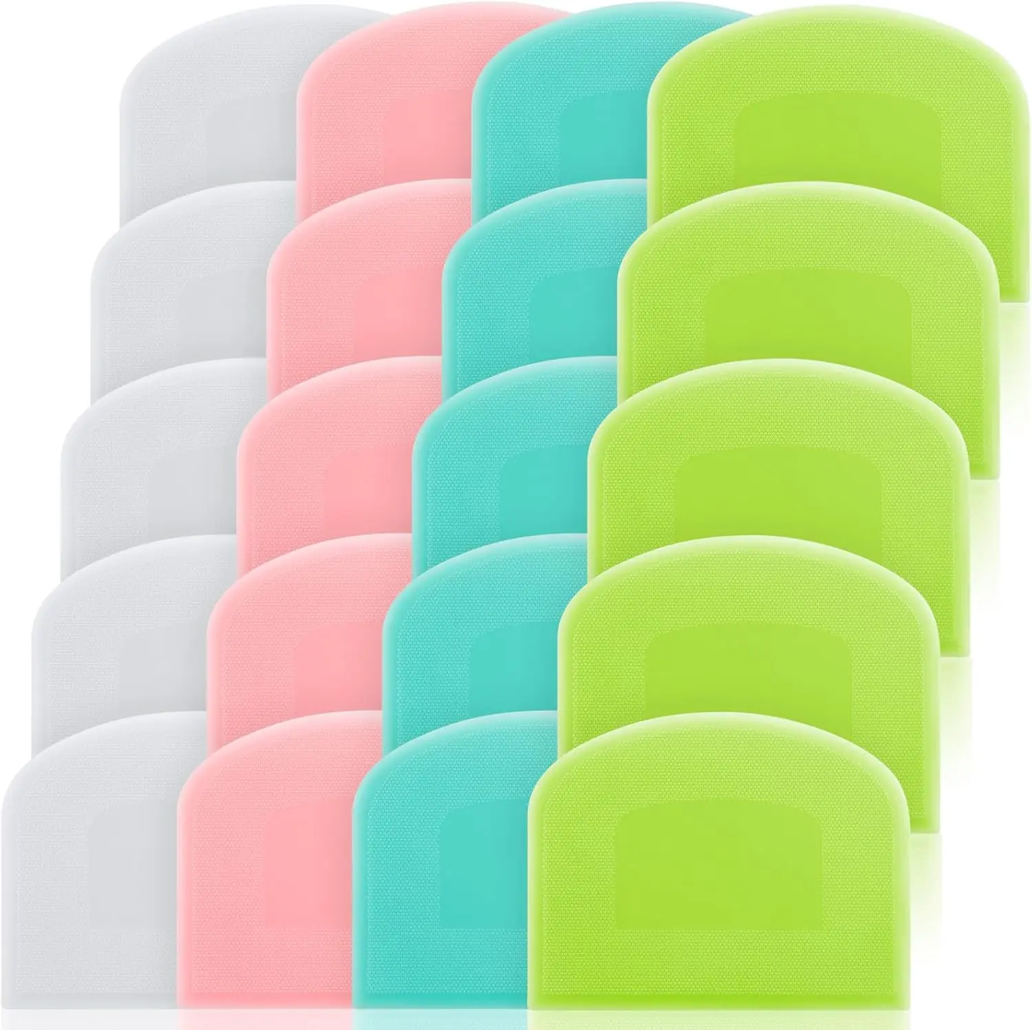 20-Count Lightweight Plastic Bakeware Dough Scraper Set - Multipurpose Flexible Bowl Scraper Spatula for Kitchen Baking, Cake, Bread, Pizza, Pastry, Icing, Fondant (White, Green, Blue)