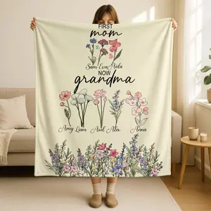 Mom Woven Blanket, Mothers Day Gift,  Memaw's Garden Blanket, Birth Month Flower Blanket, Mother’s Day Gift for Grandma Nana, Blanket with Grandkid Names
