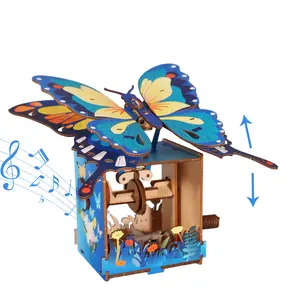 MUSIC PARK 3d Wooden Puzzle Hand Colorful Butterfly Music Box You Are My Sunshine Handmade Assembly Model Kit Holidays Brthdays Christmas Gifts