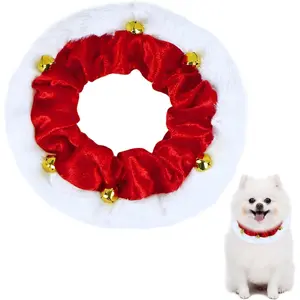 Dog Christmas Outfit, Christmas Dog Collar with Bells Ornaments Holiday Neckwear Costume Clothes for Small Medium Large Dogs Pets (Red, Small) Jingle Collars