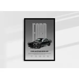 Ford Mustang Wall Art, Boss 429 Car Enthusiasts, Muscle Car Poster, Product without frame