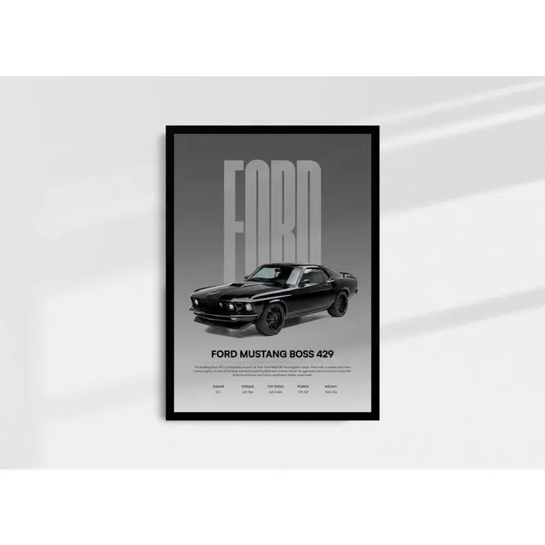 Ford Mustang Wall Art, Boss 429 Car Enthusiasts, Muscle Car Poster, Product without frame