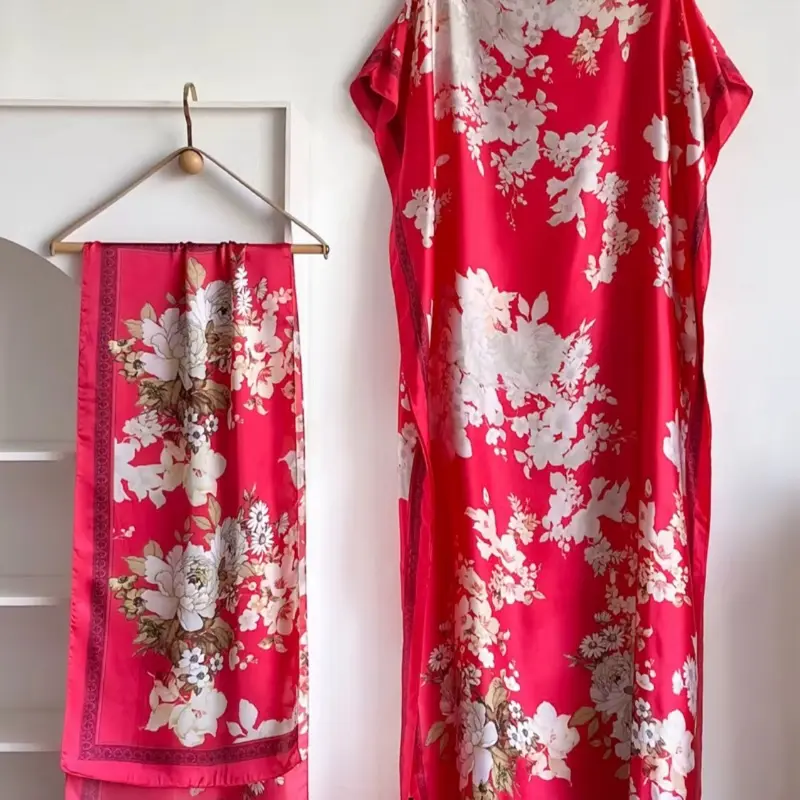 Elegant Floral Moo Moo Kaftan Maxi Dress with Matching Head Scarf | One Size Fits Most