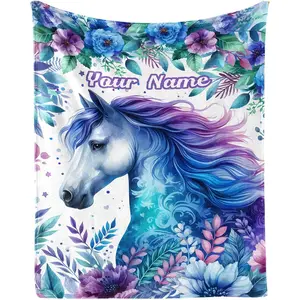Custom Horse Blanket with Name, Soft Flannel Throw for Boys & Girls, All-Season Cozy Lap Blanket for Couch, Chair, and Car