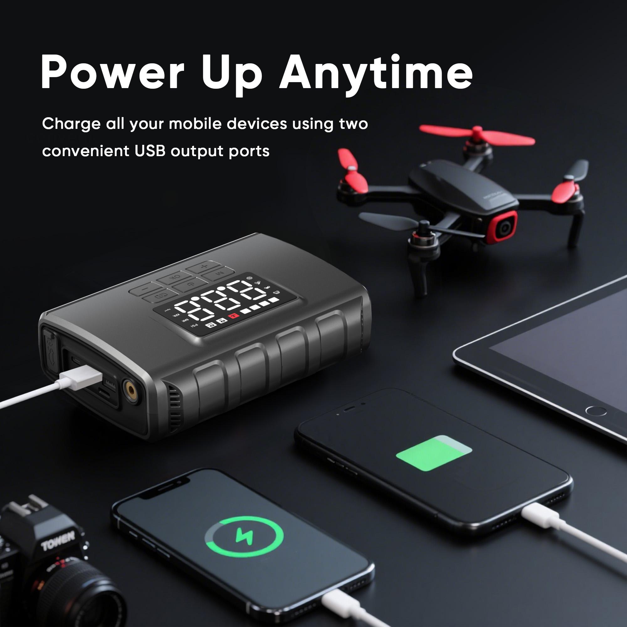 GCZ 3000A Peak Portable Jump Starter with Air Compressor 150PSI, Battery Booster (up to 7.5L Gas&5.5L Diesel), 20000mAh Power pack with Dual Cylinder & LED Display&Flashlight