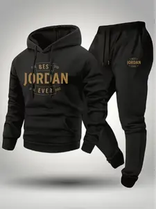 Jordan Trendy Set, Best Jordan Hoodie + Drawstring Pants Two-Piece, Sweatsuit Sets, Fleece-Lined Warm, High Street Sportswear, Unisex Comfortable Daily Wear