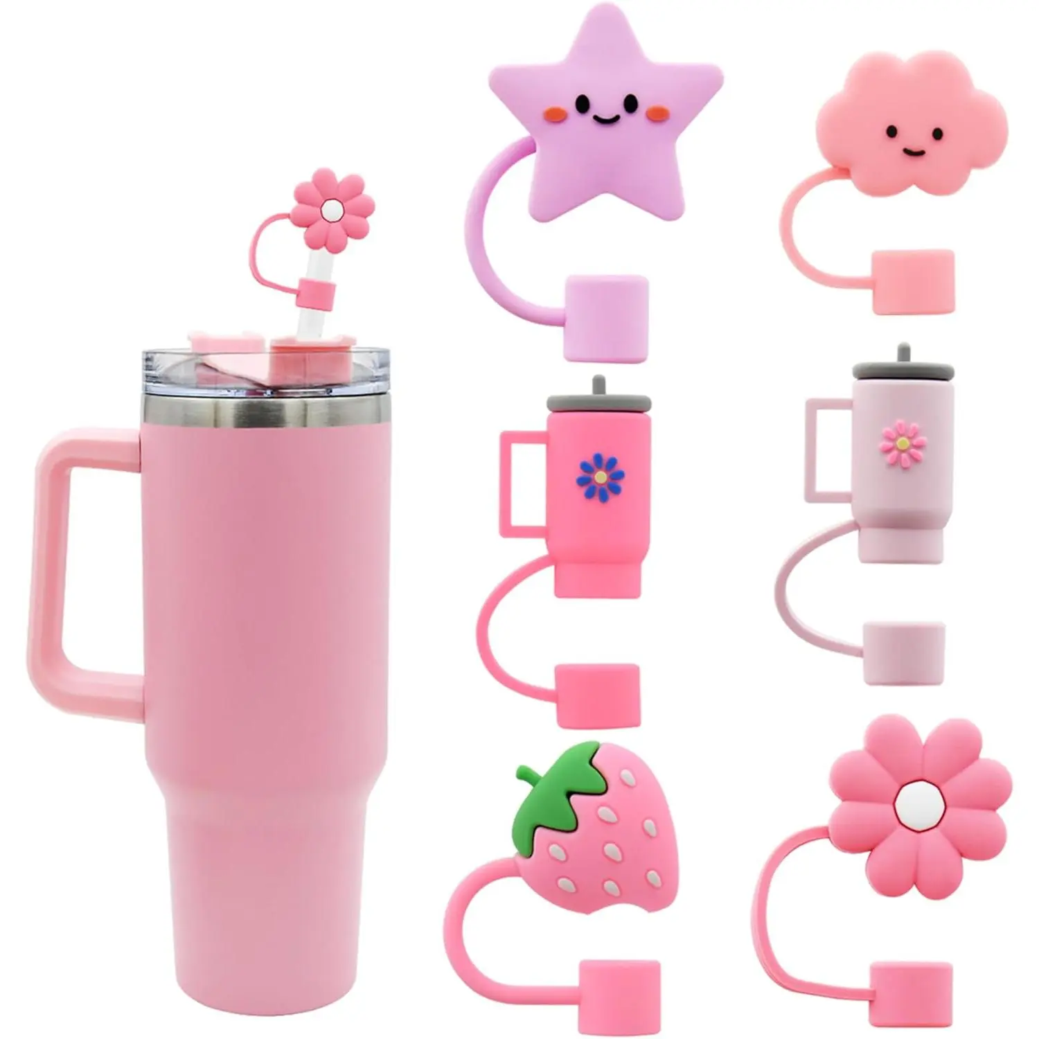 Straw Cover Cap for  Cup,Straw Topper Compatible for 30&40 Oz Tumbler with Handle,10mm 0.4in Dust-Proof  Straw Tips Lids,Straw Tip Covers for Christmas Gifts, (-09012)