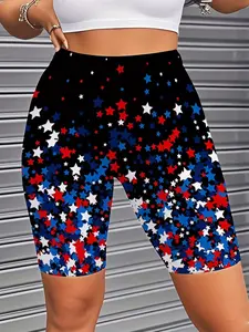 Women's Plus-Size Yoga Pants with Patriotic Star & Stripe - Red White Blue Workout Leggings, Elastic Waistband & Drawstring Suitable for Fitness, Hiking, Cycling, Gym, Casual Wear - Machine Washable Athletic Trousers