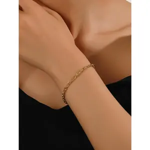 Fashionable Hipster Unisex Square Wire Double-clasp Cuban Chain Stainless Steel Women's Bracelet, Suitable for Daily Wear and Vacation