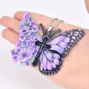 Car Rearview Mirror Decoration Hanging Ornament Set, Butterfly & Cross Design Car Accessories, Stylish Auto Accessory Kit, Car Trinkets