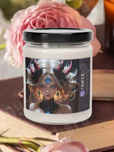 Cancer Zodiac Sign Personality Soy Candle 9oz - for June July Birthday Celestial Symbol Star Sign Gift with Goddess Astrology Custom Month Horoscope