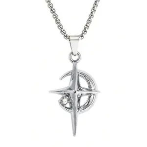 American Fashion Halloween Crescent Moon & Star Pendant Necklace Stainless Steel Bead Chain For Men Women Minimalist Luxury Niche Cross Pendant Clavicle Chain Family Festival Birthday Gift