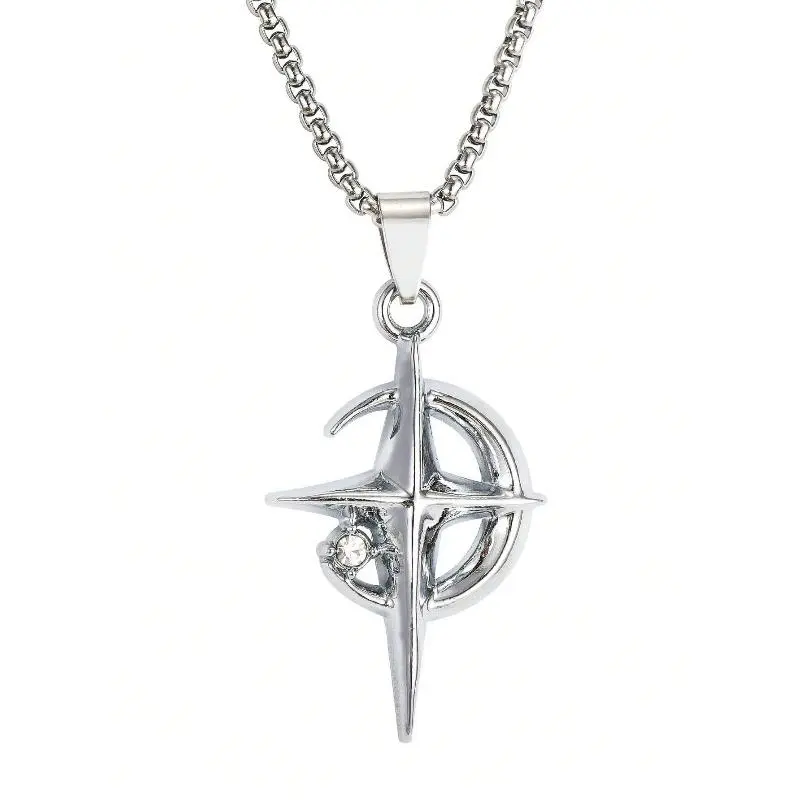 Elegant Minimalist Stainless Steel Bead Necklace for Men - Male Accessories with Moon, Star, Cross Pendants, Birthday, Party Gift Jewelry, Casual, No, Men's Accessories, Adults, Chain Necklace, Costume Jewelry Necklace