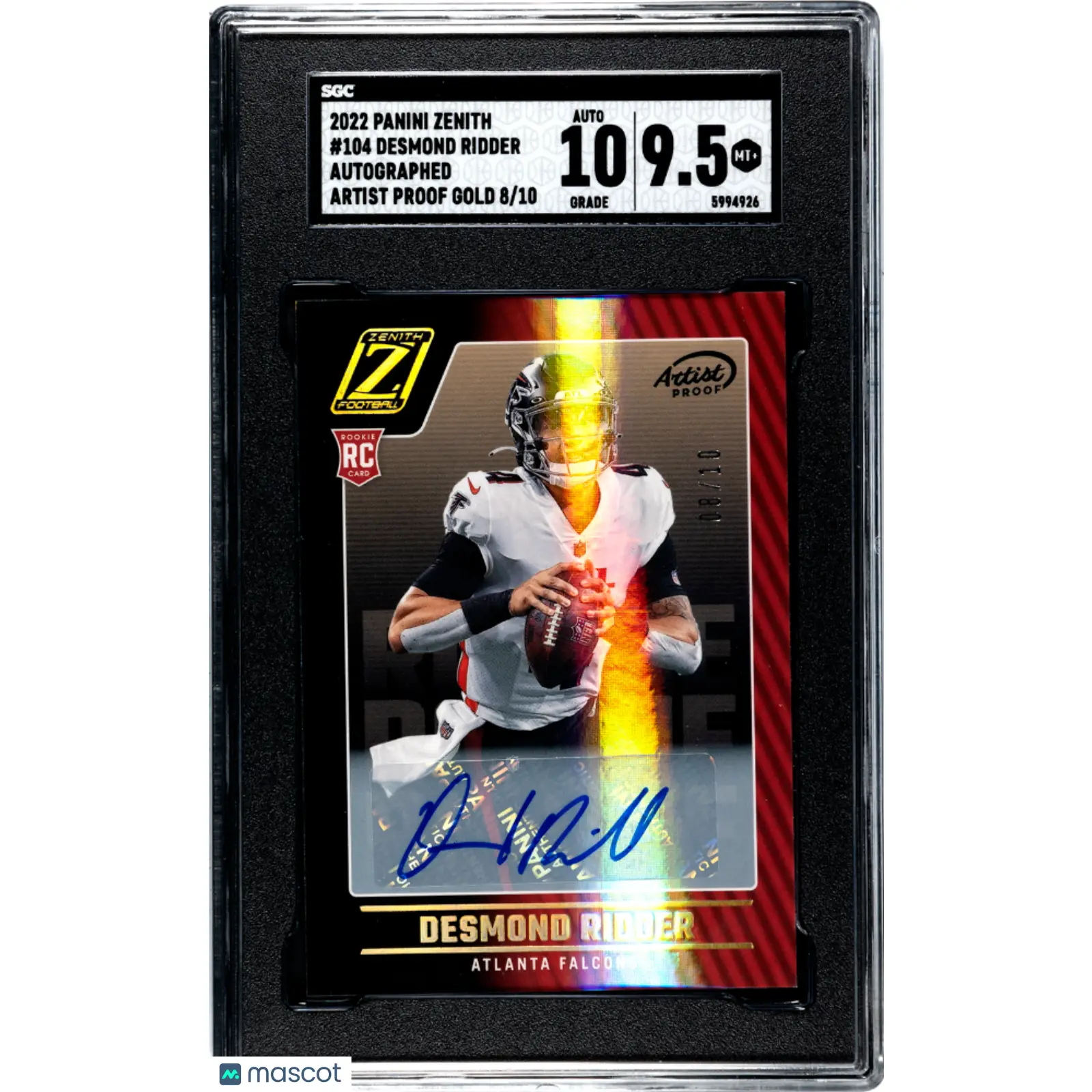 Desmond Ridder SGC 2022 Panini Zenith Auto #104 Autograph Artist Proof Gold 9.5